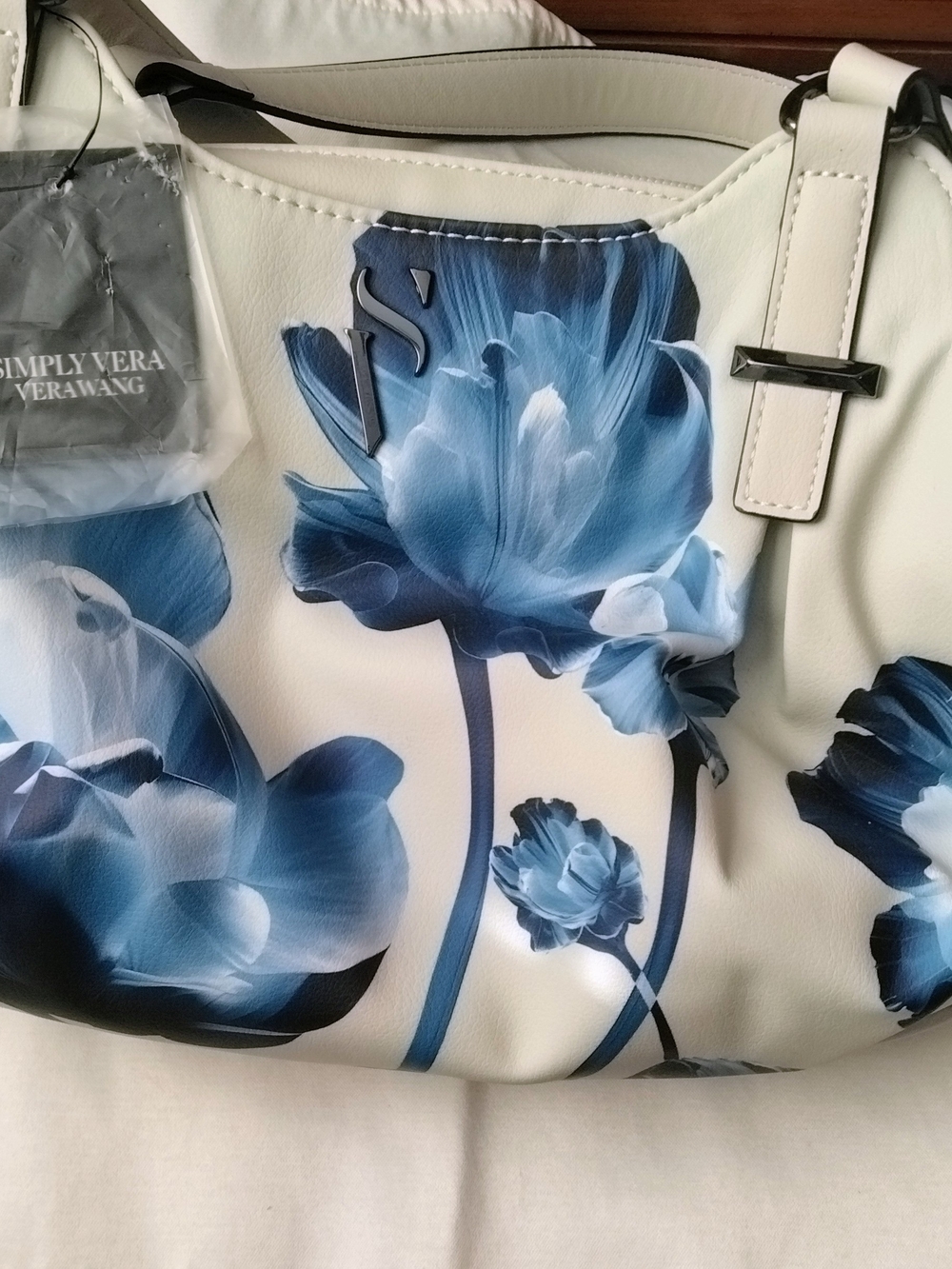 Simply Vera Vera Wang Cream Tote with Blue Floral Print